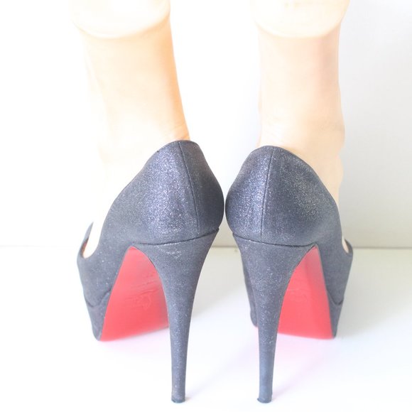 Christian Louboutin Grey Lady Peep Charcoal Glitter Pumps - Picture 6 of 8